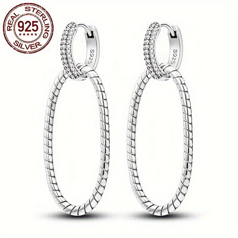 

Elegant 925 Sterling Silvery Oval Double Hoop Earrings With Sparkling Zirconia - Hypoallergenic, Perfect For Parties & Valentine's Gift