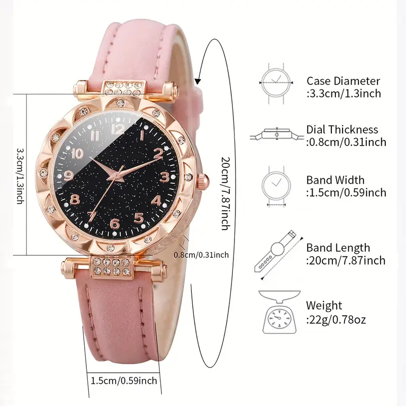 6pcs set womens shiny rhinestone quartz watch analog pu leather wrist watch butterfly jewelry set gift for mom her details 4