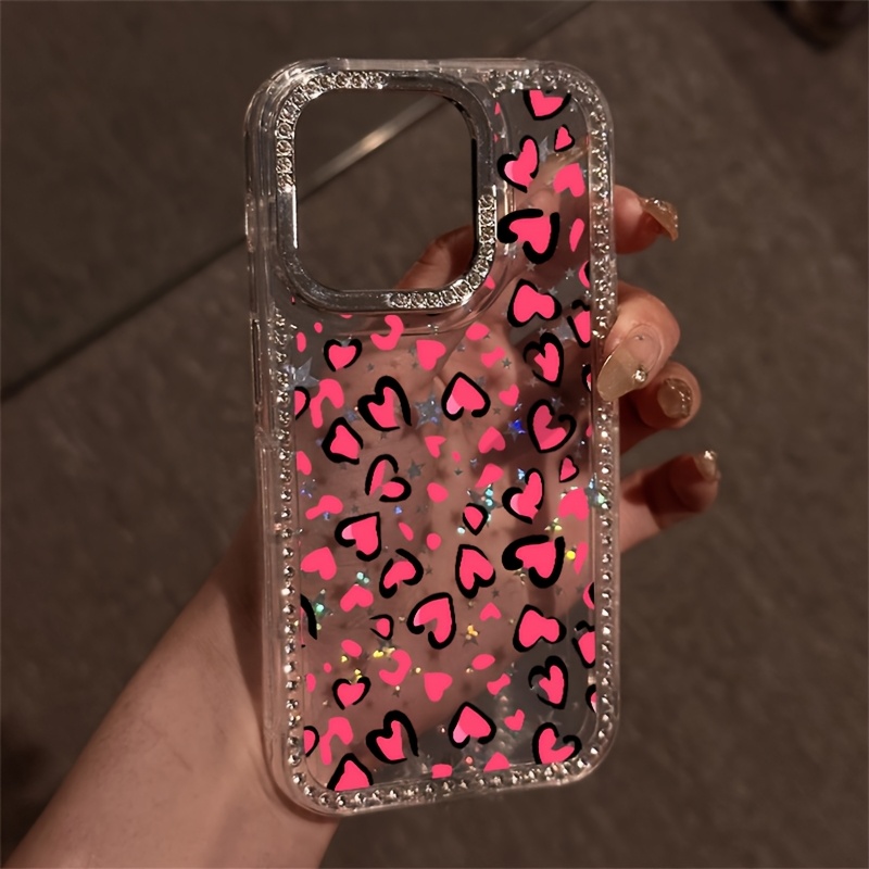 TEMU Custodia per Telefono: Custodia a Forma di Cuore con Strass a , Custodia con Cornice a Diamanti Scintillanti e , Antiurto, Adatta per iPhone 17