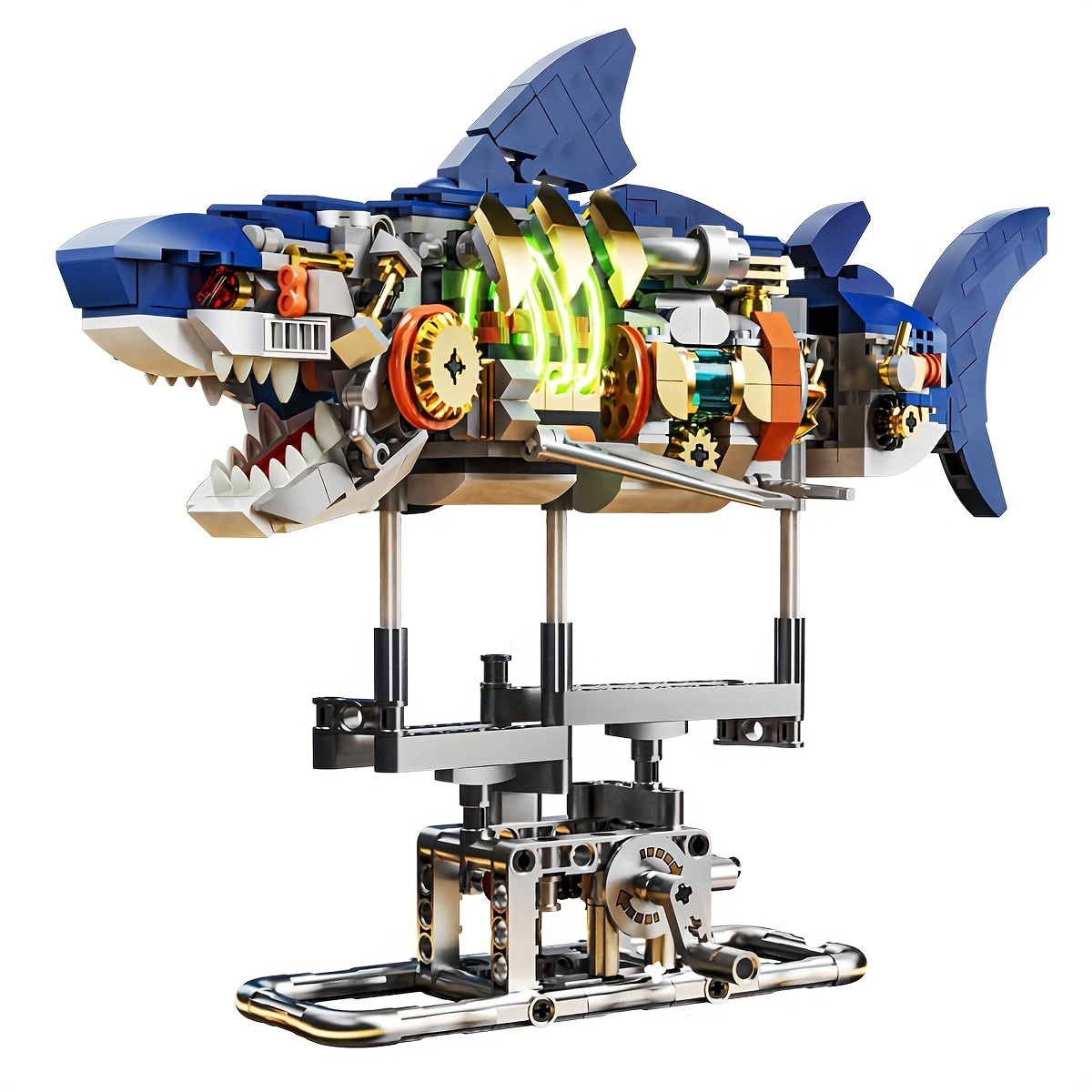 TEMU Shark Sea Creatures Building Set, Marine Animal Building Blocks Toys With Display Stand And Light, Stem Toys For Crossing , 687pcs