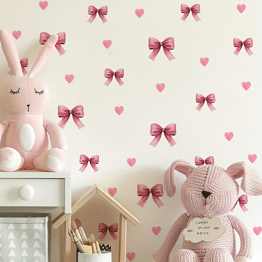 Pink Bowknot Heart Wall Stickers | Self-adhesive, Waterproof Vinyl Decor For Home Wall, Semi-, Spray Painted