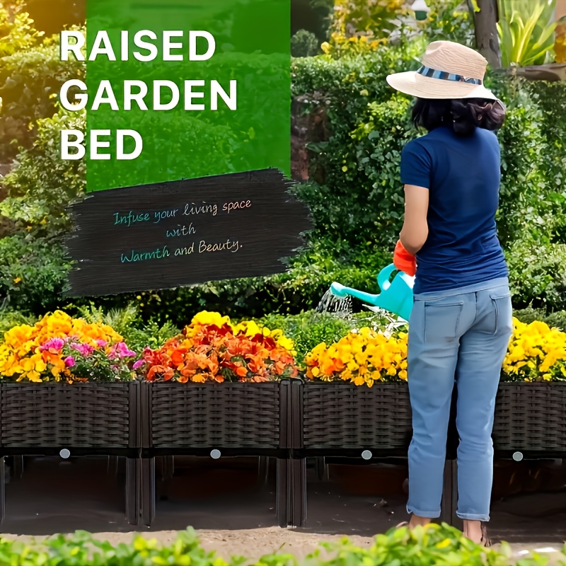 Raised Garden Planter with Legs, Traditional Black Woven Plastic Container, Perfect for Outdoor Gardening - Great for Growing Flowers, Vegetables, And Herbs | Sturdy And Lightweight Elevated Garden Planter with a Versatile Design 16 Raised Garden Planter with Legs, Traditional Black Woven Plastic Container, Perfect for Outdoor Gardening - Great for Growing Flowers, Vegetables, And Herbs | Sturdy And Lightweight Elevated Garden Planter with a Versatile Design