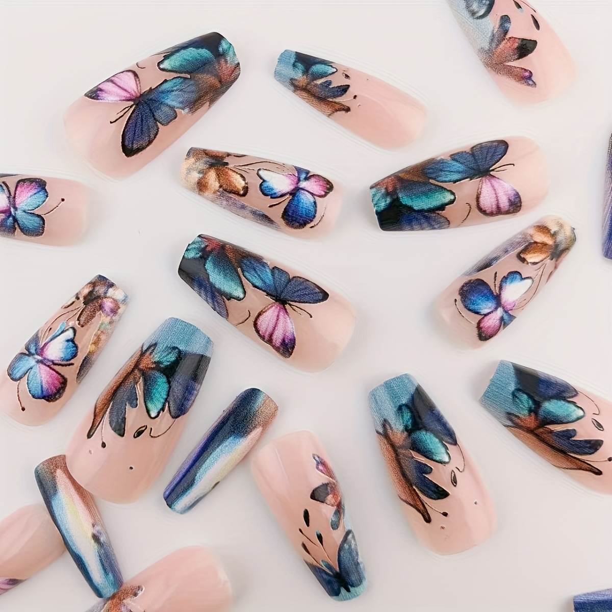 24pcs medium long ballet press on nail sheets colorful butterfly false nails suitable for womens daily gathering and festival wear easy to remove and reusable 4