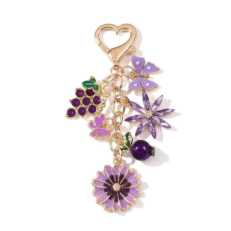 Image of 1pc Flower Pomegranate Drip Oil Keychain | Sweet And Romantic, Gentle And , Car Bag Pendant Gift For , Souvenir Gift, Alloy, Nxqxn Brand