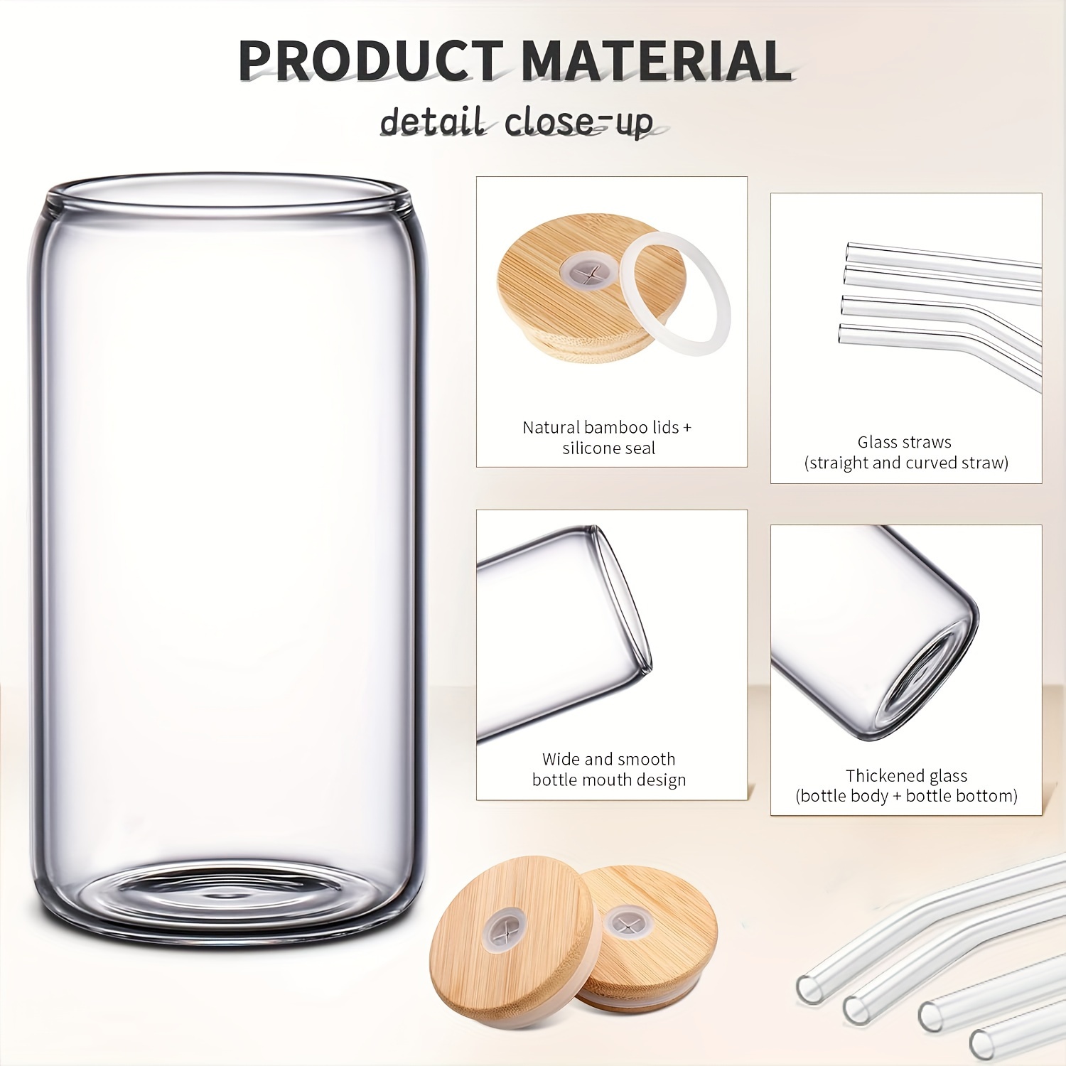 20oz glass tumbler with bamboo lid straw   iced coffee whiskey cocktails wine   cleaning brush Product details 0