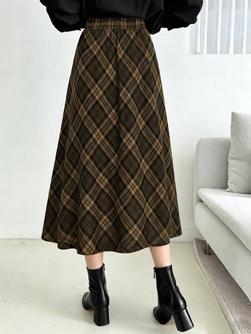 womens autumn winter stretch waist pattern elegant casual a line skirt