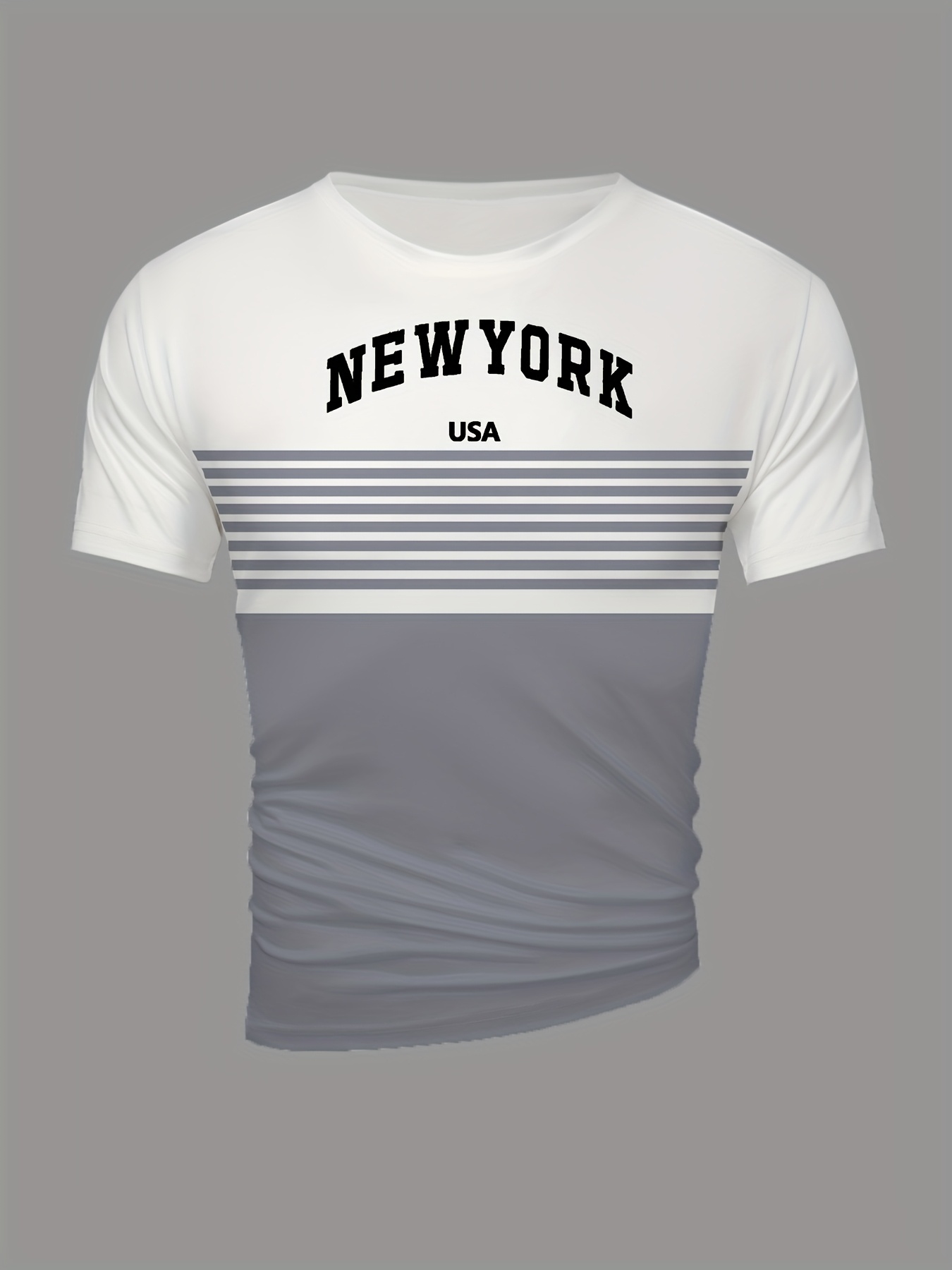 Men's New York USA 3D Print Striped T-Shirt - Casual Summer Sportswear, Oversized Red and White Short Sleeve Tee with Asymmetrical Stripes