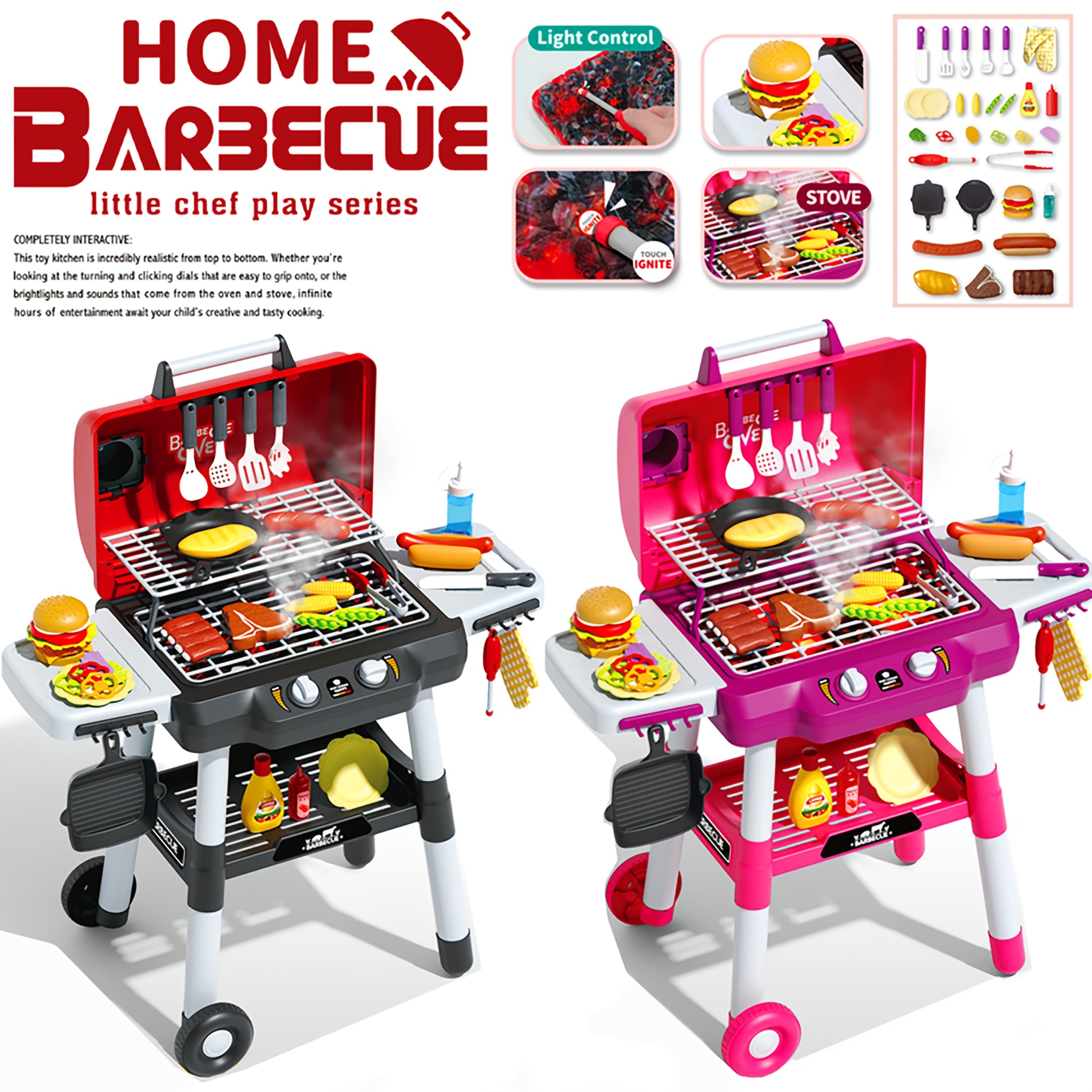 cute stone camping playset realistic campfire bbq grill play food