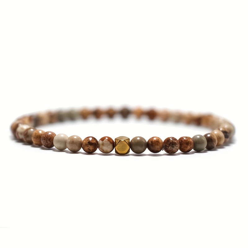 TEMU Bracciale minimalista in legno e pietra da 4 mm per , perline irregolari in legno di Wenge, braccialetto Brazalete regalo per lui, Additions