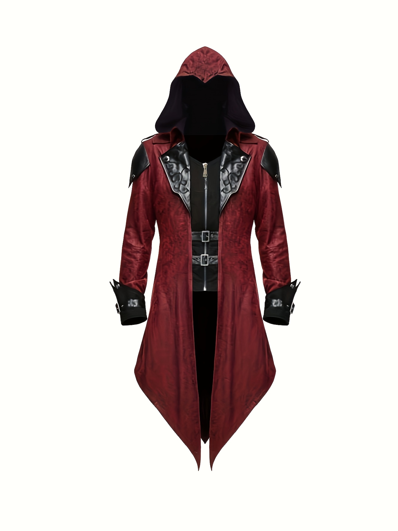 Red Color Men'S Long Patchwork Coat