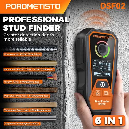 dsf02 6 in1 wall scanner stud finder professional handheld metal wall detector multifunction wall scanner for ac cable wires rechargeable cable pipe detector with movement and simulation bar wood metal pipe electronic measuring tools