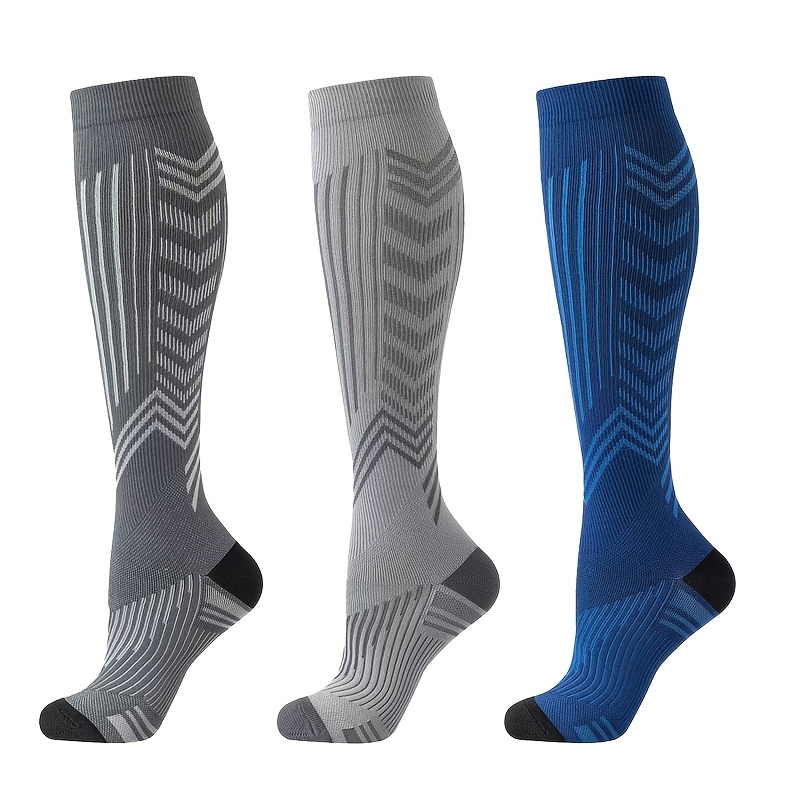TEMU 3 paires de chaussettes de compression pour homme et femme - Chaussettes de sport de performance montantes jusqu'au genou adaptées à , au