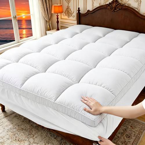 cooling mattress topper cooling plush mattress pad cover pillow top deep pocket with breathable 7d spiral fiber filling cooling mattress cover protector mattress encasements mattress pad premium mattress cover