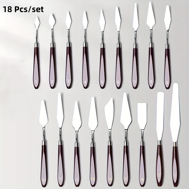 

18 Pcs Professional Palette Knife Set, Stainless Steel Spatulas For Oil Painting, Texturing, And Paint Mixing Tools