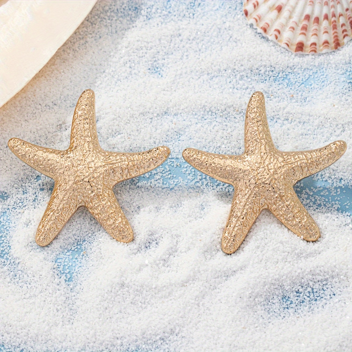 

Vacation Nautical Starfish Stud Earrings For Women, 14k Gold Plated Zinc Alloy, Non-mosaic Fashion Jewelry, Gift For Travel And Beach Occasions, Universal Fit (pair)