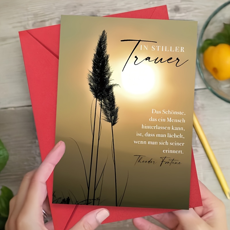 TEMU 1pc German Condolence Card Envelope - "mourning In " Sympathy Letter, Elegant Black And , Personalized Condolence Card For Funerals, Memorial