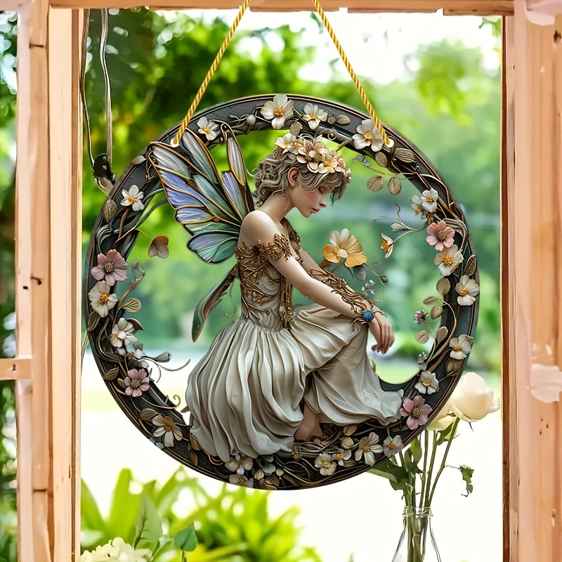 1pc acrylic sign elf fairy decorative window art window sun catcher elf fairy window decoration acrylic sun catcher 8 8in 20x20cm room decoration scene decoration bar decoration summer decor holiday gift give gifts to friends and family details 7