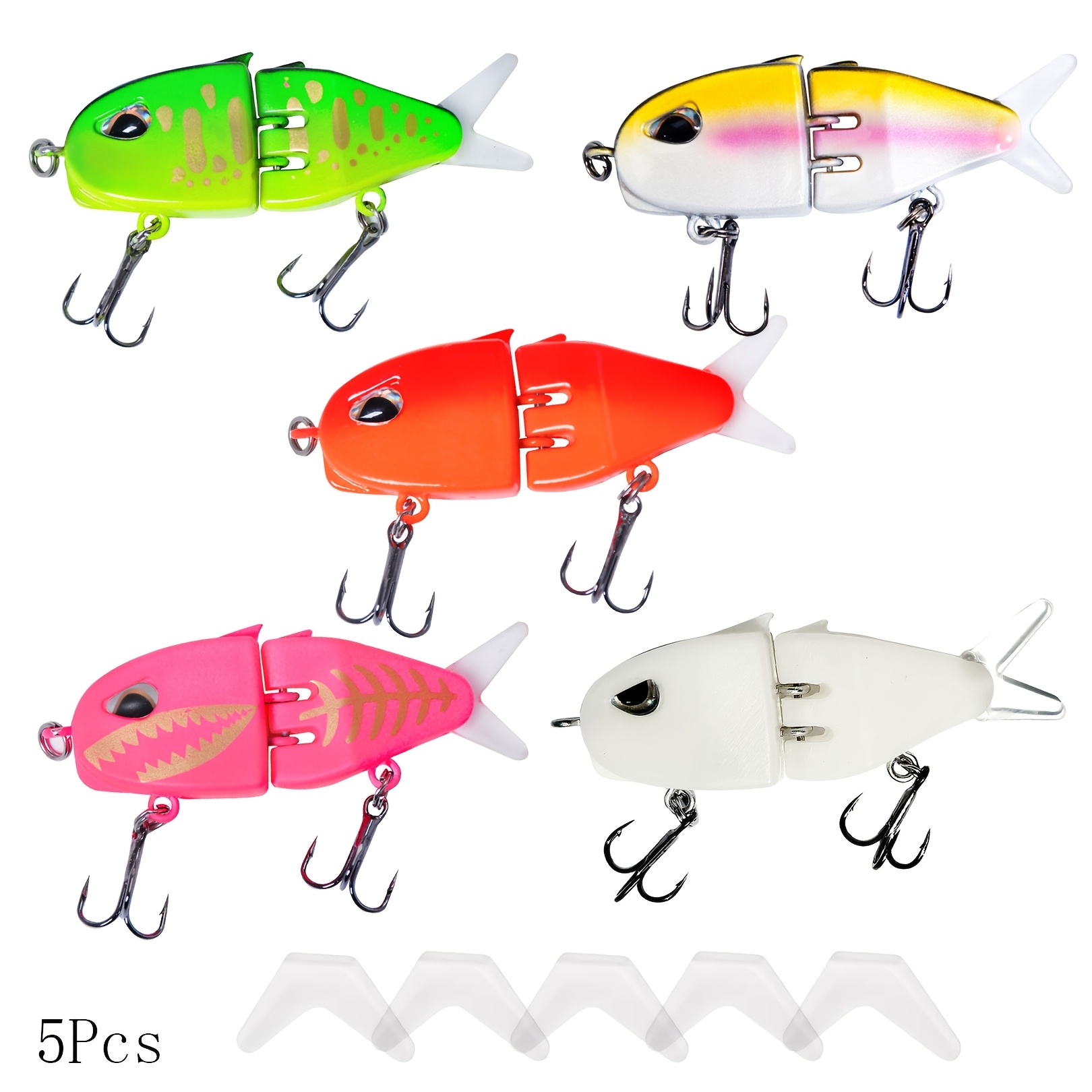 TEMU 5pcs Mini Slippery Lure Set, Multi-section Swimming Lure, Artificial Bait Used For Fishing Predatory Fish Such As And Catfish, 2.4inch/0.23