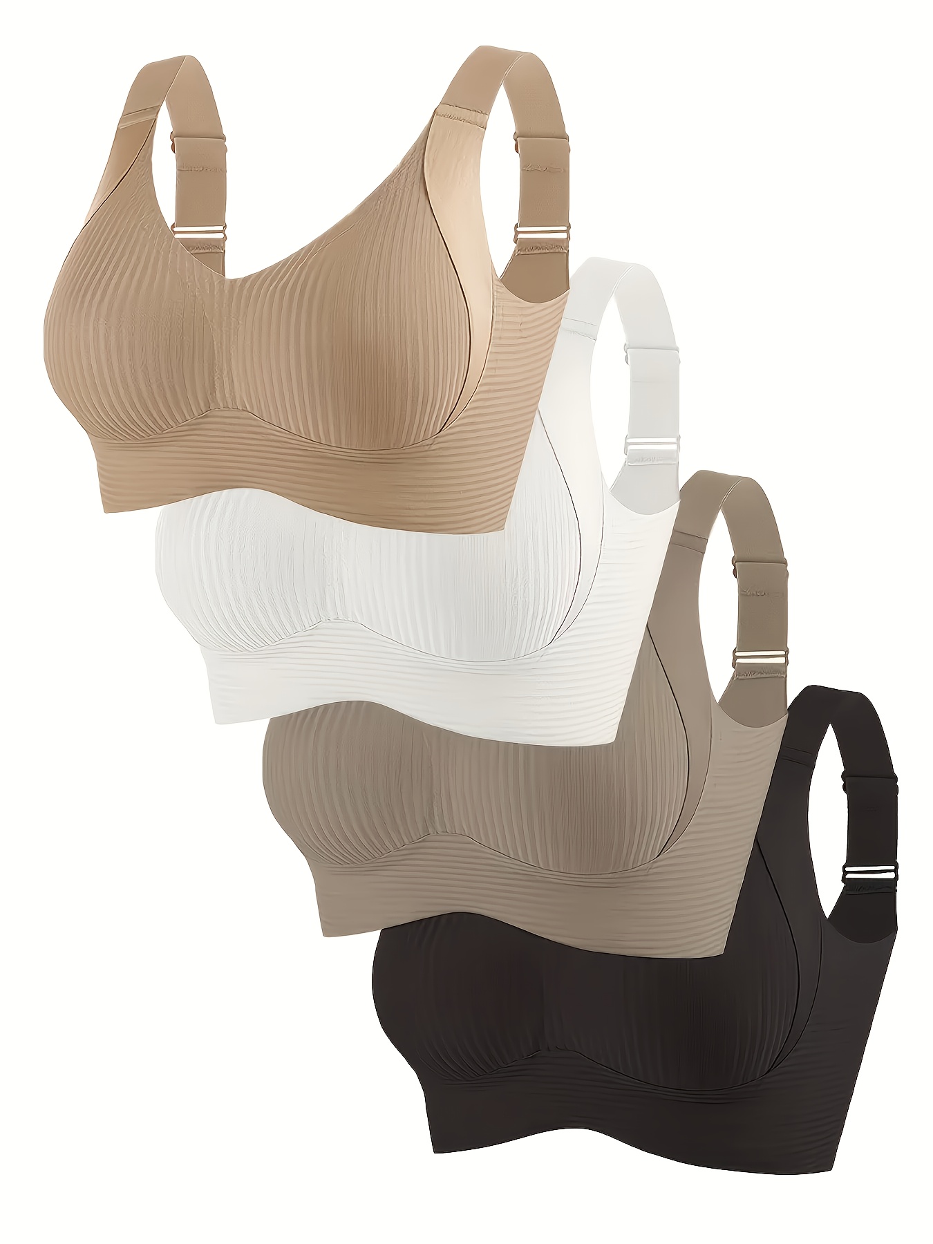 set of 4 comfortable seamless bras for women with lifting and gathering features wide straps hook closure soft support and wire  