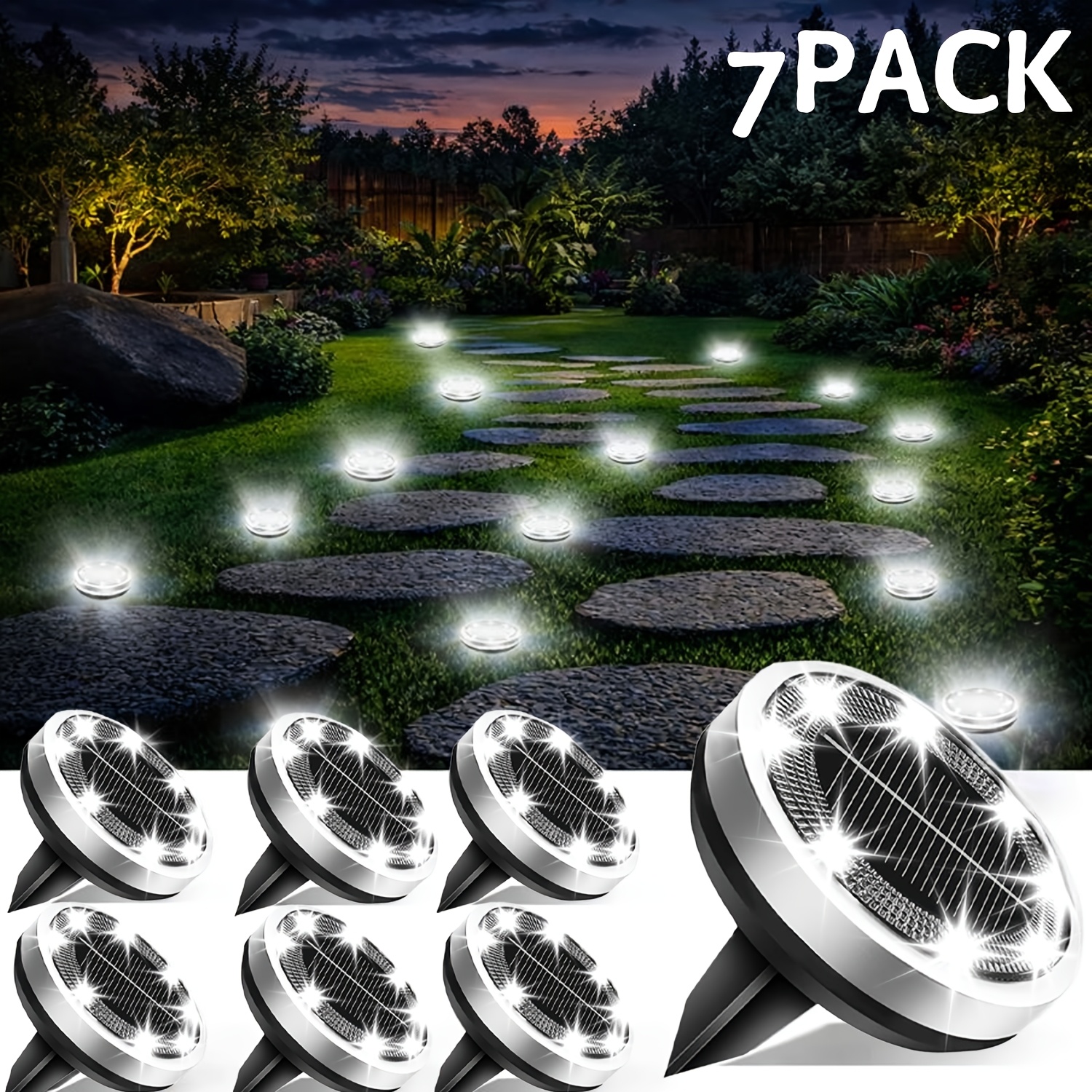 TEMU 7pack5pack Outdoor Solar Ground Lights, Ip44 Upgraded Garden Solar Lights, Stainless Steel Solar-powered Disc Landscape Lights, Suitable For