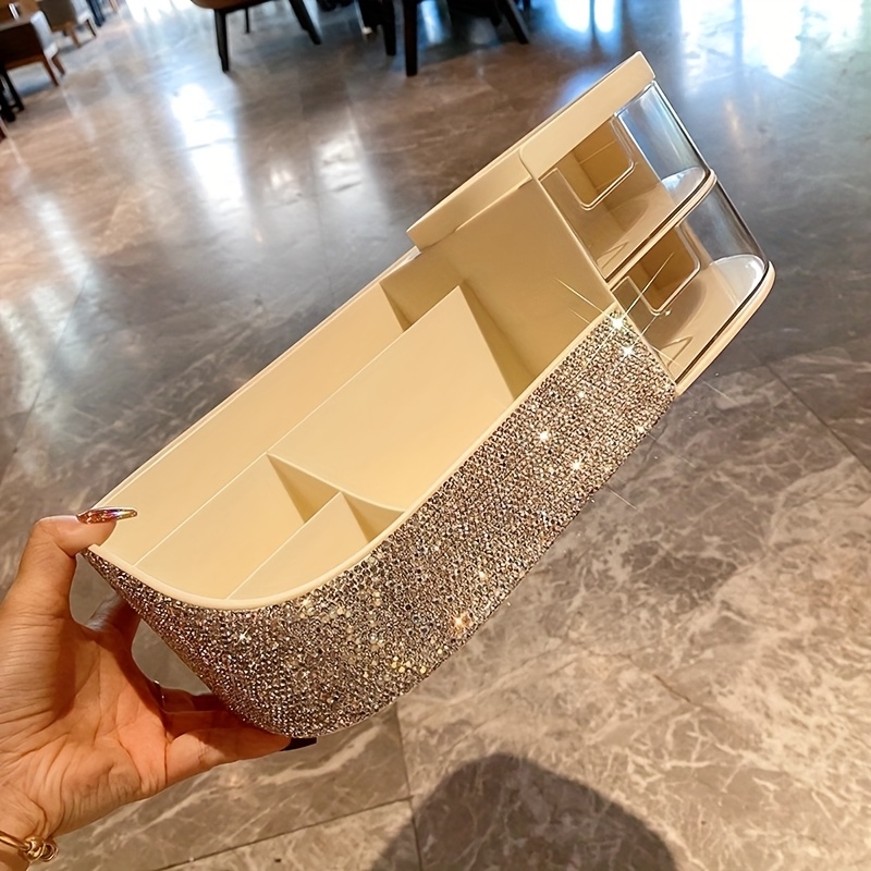 1pc luxury multi compartment cosmetic organizer with sparkling   design large capacity makeup brush lipstick holder creative remote key storage box   plastic organizer for home or office   organizer decorative organizer durable plastic makeup organizer jewelry organizer Product details 0