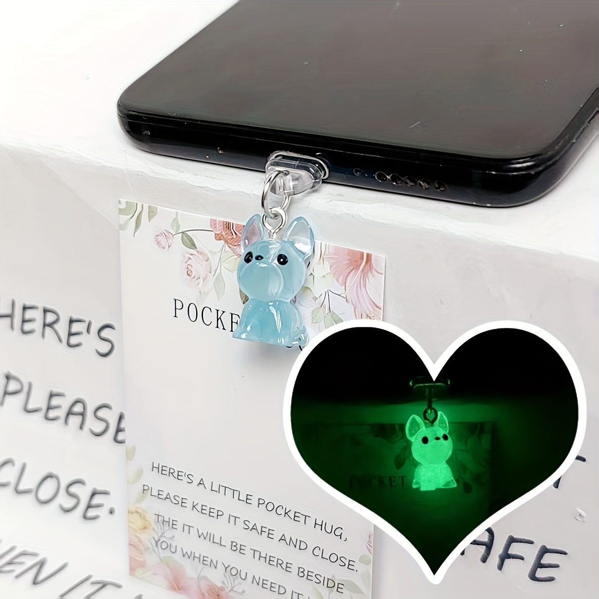 TEMU Dije de para tapón antipolvo de teléfono + 1 tarjeta de felicitación. Accesorio de decoración para teléfono. para conectores de teléfono