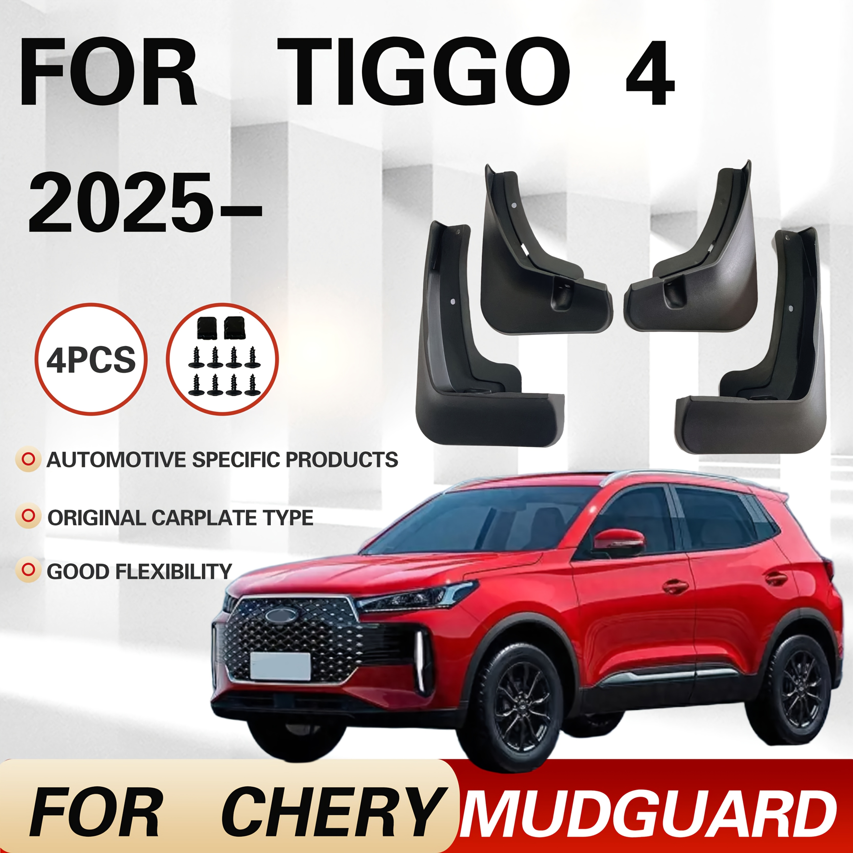 TEMU 4pcs/1set, Car Mudguard, Suitable For 2025 Tiggo , Mudguard Accessories-front And Rear Plastic Mudguards