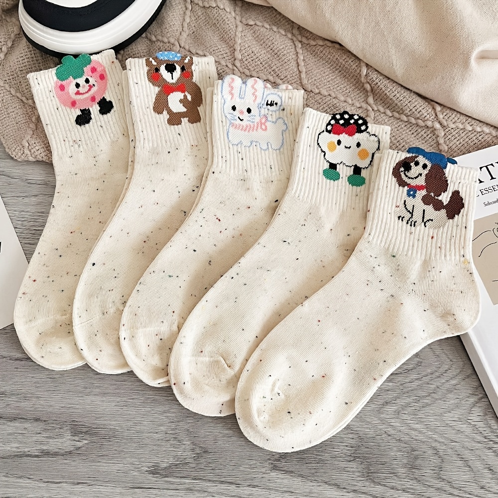 

5 Pairs Of Women's Autumn And Winter All- Ins Trendy Cute Cartoon Idea Soft Mid-calf Socks