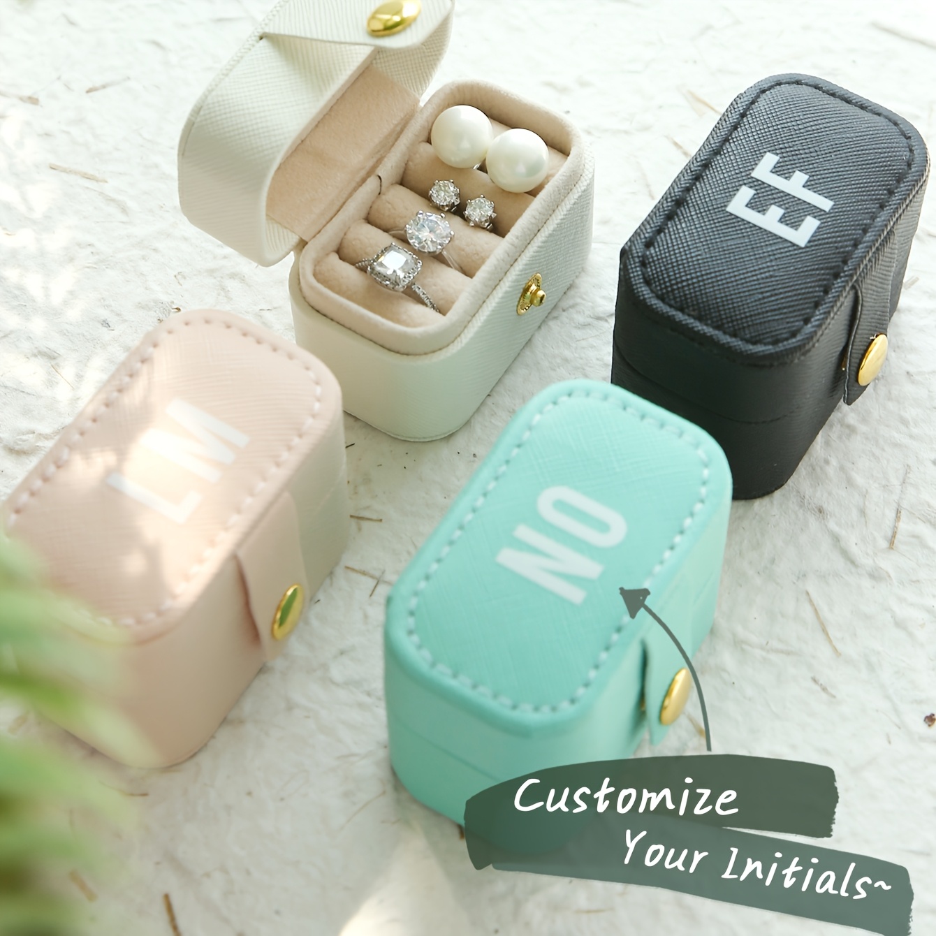 Custom Small Travel Jewelry Box, Personalized Initial Ring Box