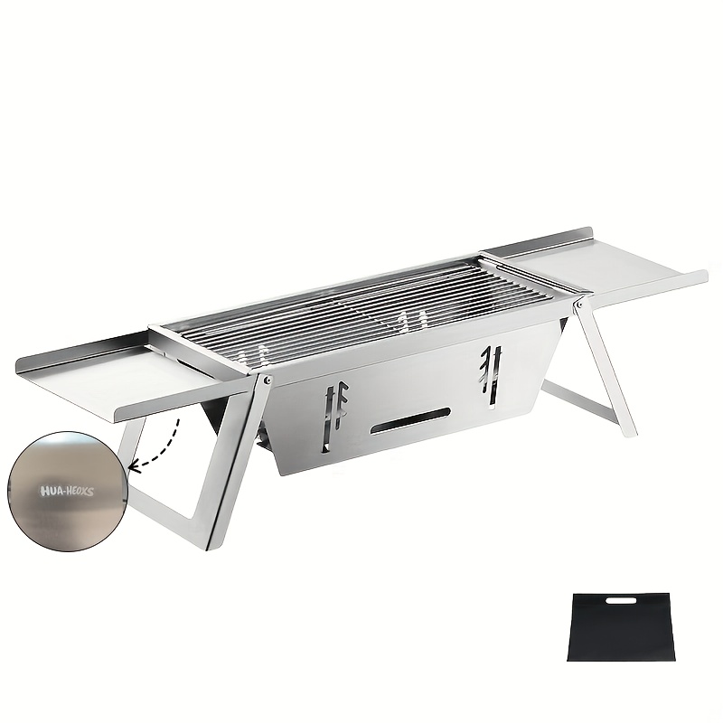 1pc Stainless Steel Bbq Grill, Outdoor Charcoal Thickened Folding Barbecue Grill, Household Small One-second Foldable Charcoal Kebab Grill