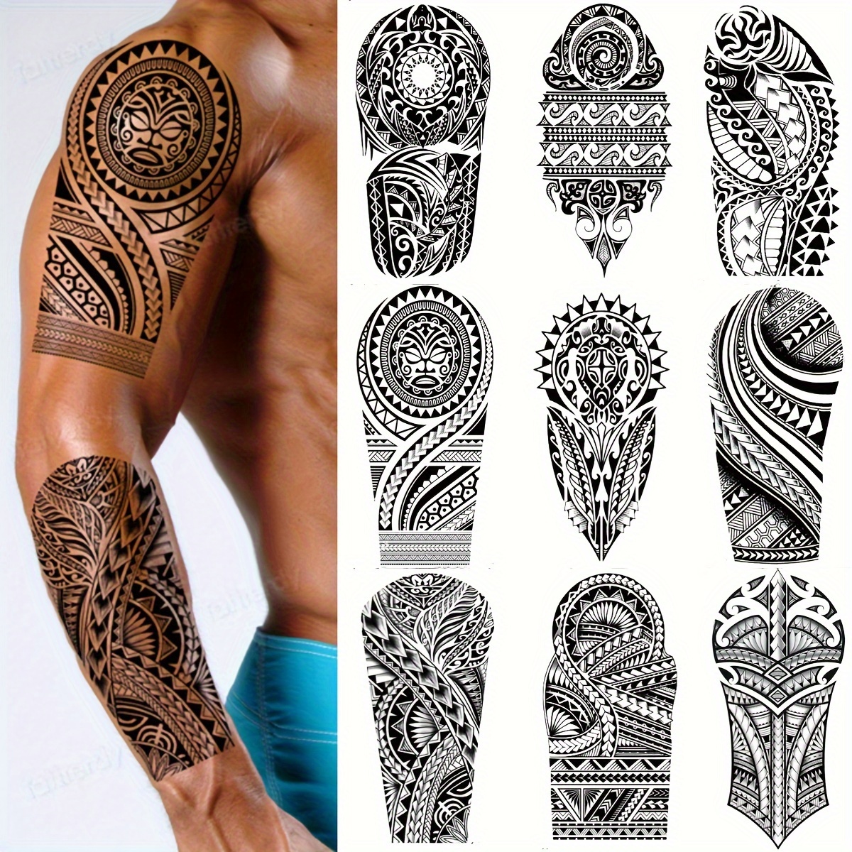 5-Pack Mannen * Wolf Hoofd Tattoo Stickers - Realistische Tijdelijke * Mouw  Lichaamsmarkering, Waterdicht \u0026 Langdurig Zwart * Wolf Ontwerp voor ..., image size:1200x1200