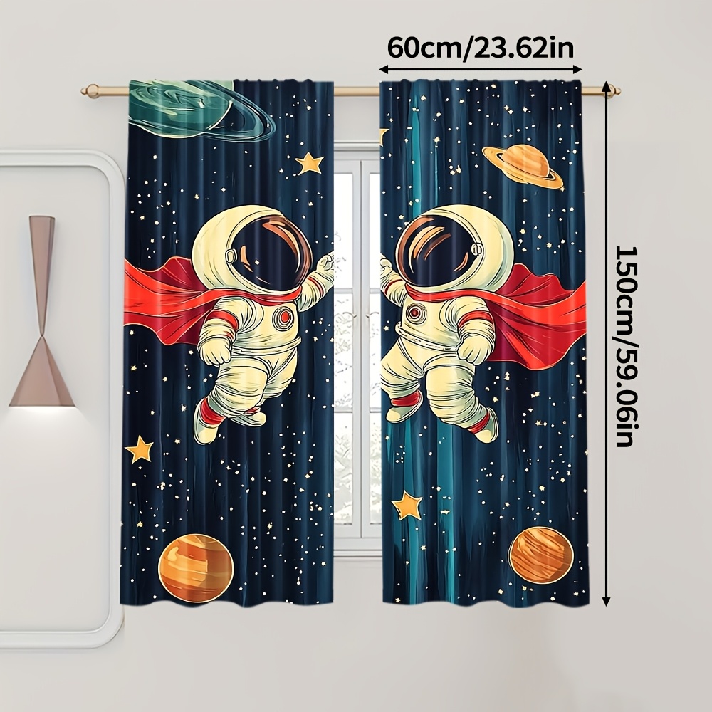 TEMU 2pcs, Contemporary Curtains Space Astronaut Versatile Durable Polyester (without Rod,no Movement, No Battery) Versatile All For Living Room &