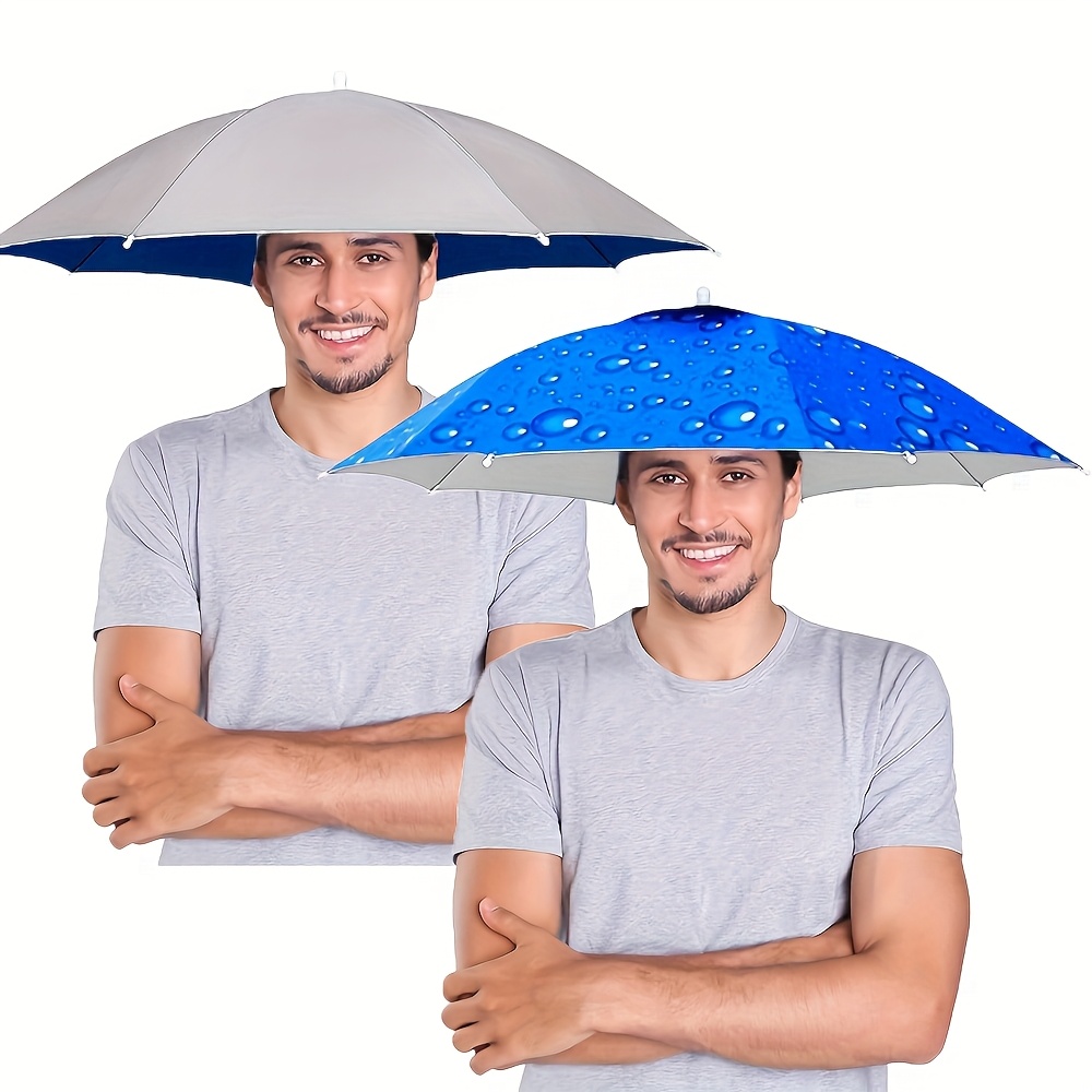 2pcs, Umbrella Hat For Outdoor Activities - Uv Protection, Adjustable Headband, Lightweight And Comfortable Design For Camping, Fishing, Gardening, Hiking, Beach