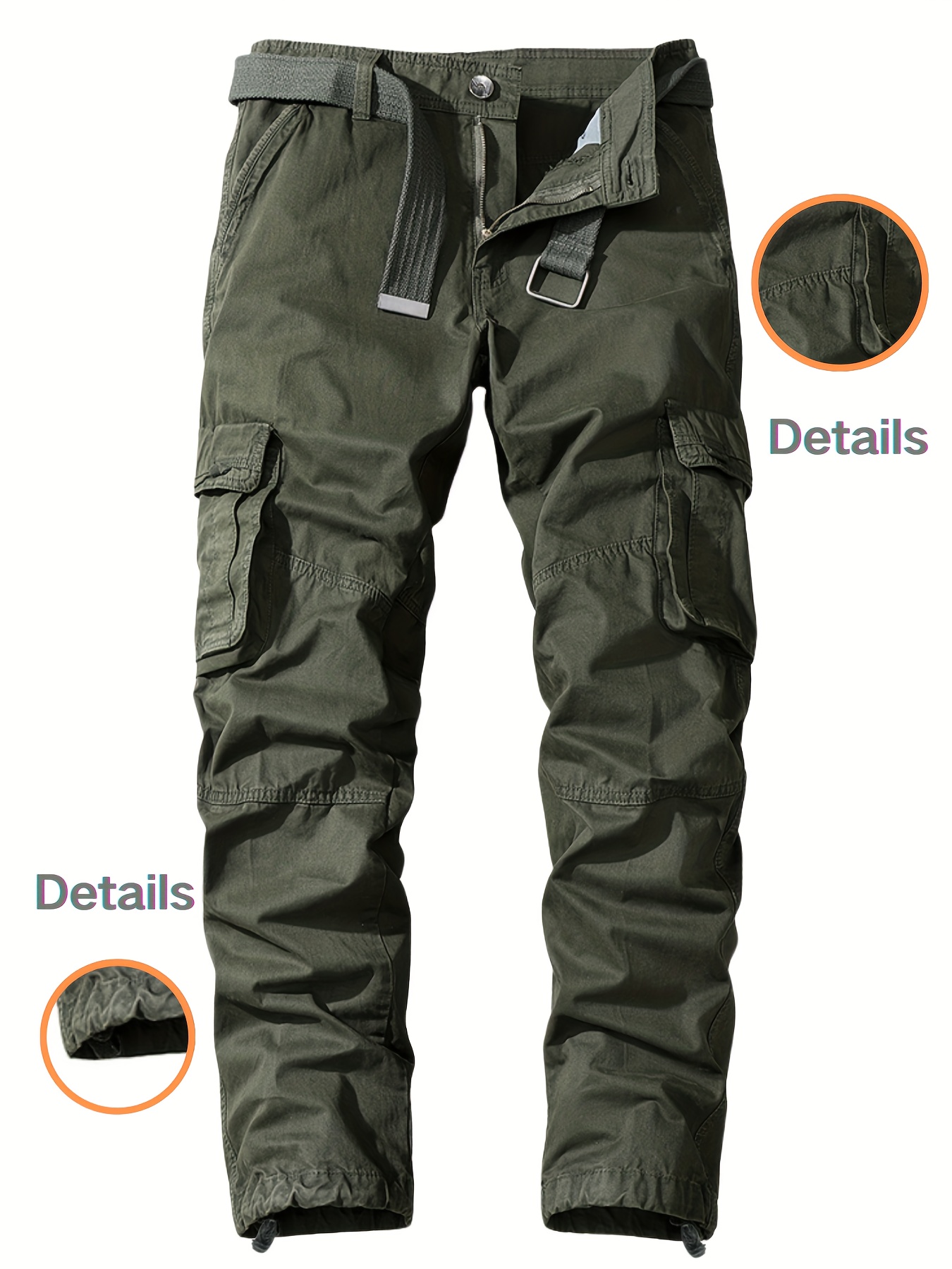 men's multi functional cargo pants khaki durable cotton flap