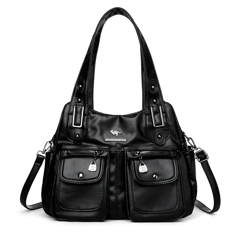 TEMU 2026 Women Casual Multiple Pockets Tote Large Capacity Shoulder Crossbody Bag For Womens Vintage Soft Pu Travel Bag Sac