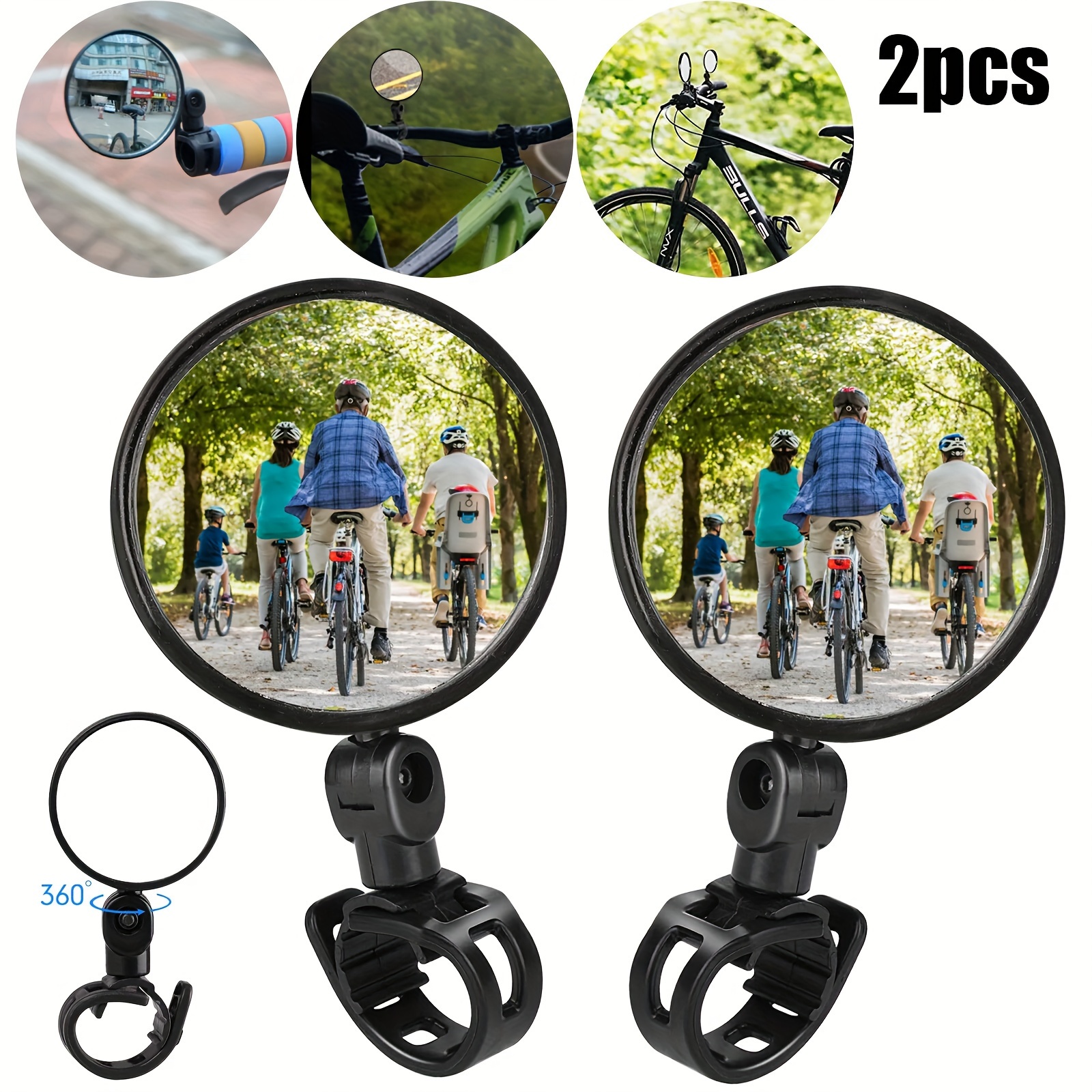 

2pcs Universal Bike Rearview Mirror, 360° Rotating Bicycle Handlebar Mirror, Wide View For Enhanced Safety, Fit For All Bikes