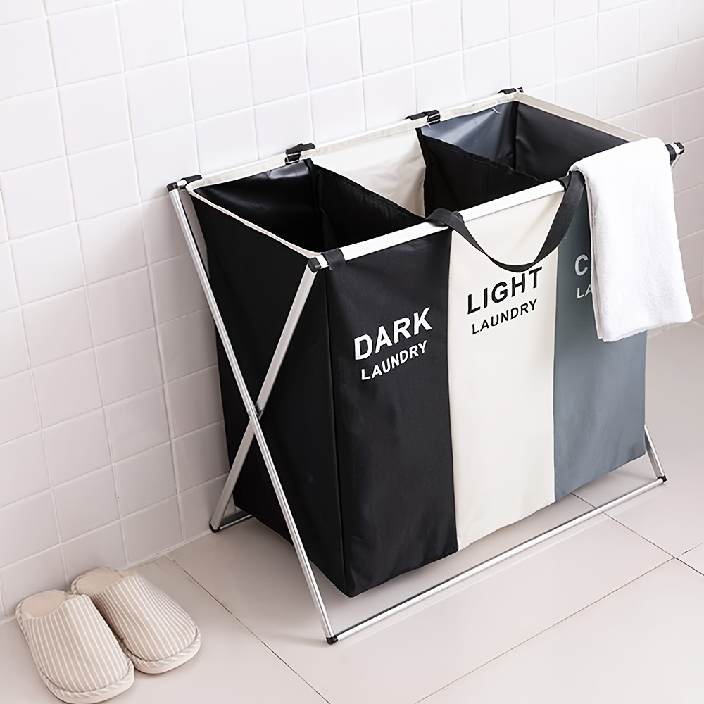 

Laundry Cloth Hamper Sorter Basket Bin Foldable 3 Sections With Aluminum Framewashing Storage Dirty Clothes Bag For Bathroom Bedroom Home Storage Basket (3 Liner, White+grey+black)
