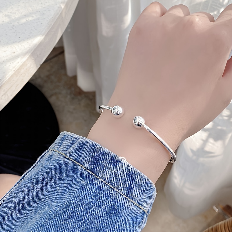 

2pcs 925 Sterling Silver Bangle Minimalist Double Ball Bangle Feminine Decor - Comes With A Beautiful Gift Box