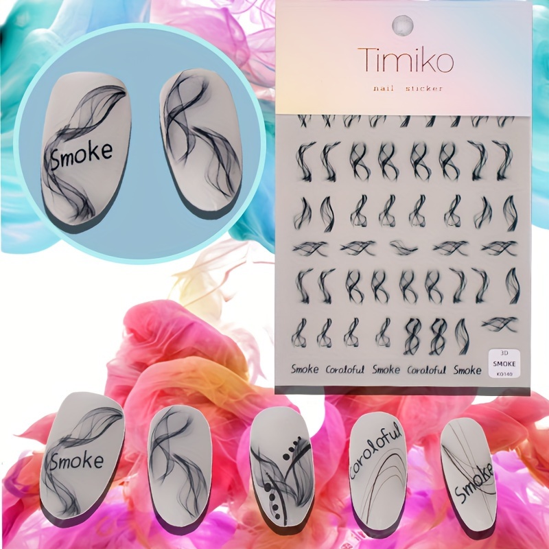 1 3d Smoke Visual Nail Art Sticker With Flowing Geometric Lines, Ultra-thin, Suitable For Personal Diy Use By Women And