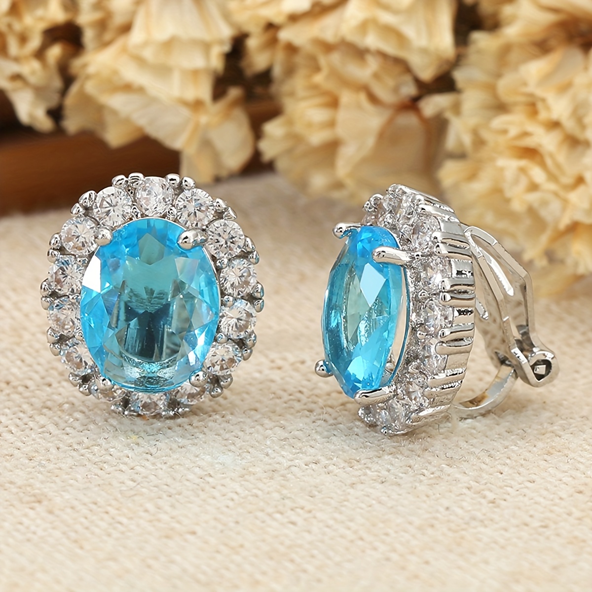 Image of 1 Pair Luxe Zirconia Clip-on Earrings For Women - Elegant Non-piercing Ear Clips, Wedding & Everyday Jewelry, Gift