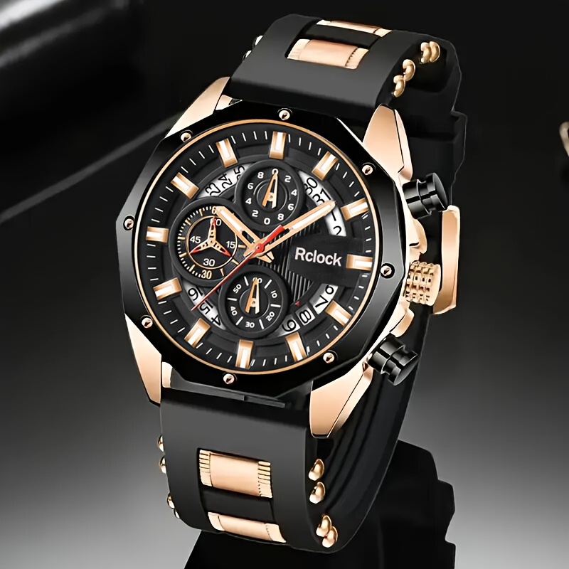 4pcs/set Fashion Men's Watches Set Men's Business Casual Watch & Bracelet Set Calendar Display, Quartz Movement, Men Bracelet Cross Necklace Luxury Watch for Men, Ideal Gift for Him