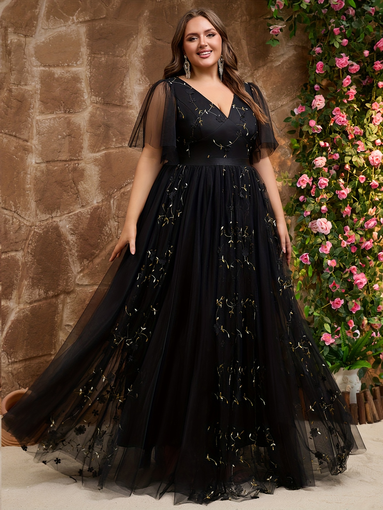 sachin and babi light blue dress Agnes Orinda Women's Plus Size Floral Dresses U Neck Sleeveless Embroidered Mesh Double Layer Wedding Maxi Cami Dress with Pockets 2X Dark Blue main image 1