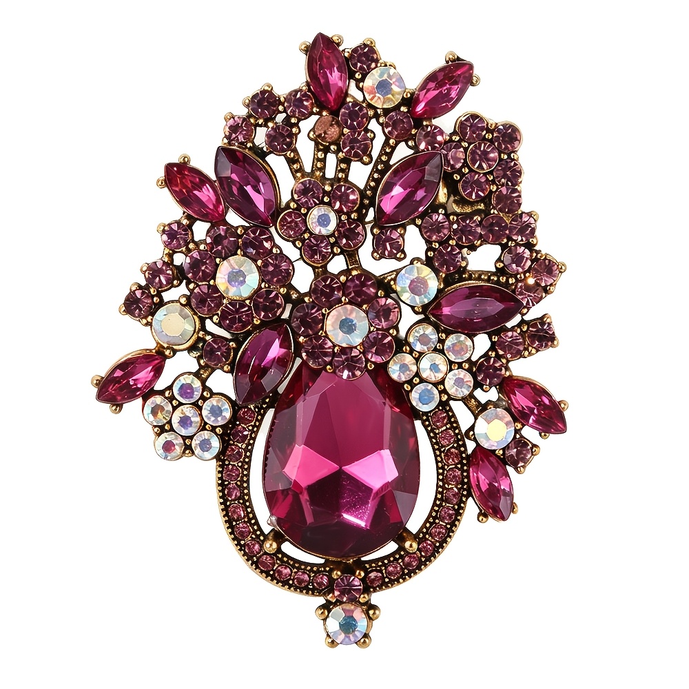 Luxurious Colorful Flower Basket Brooch, Elegant Corsage