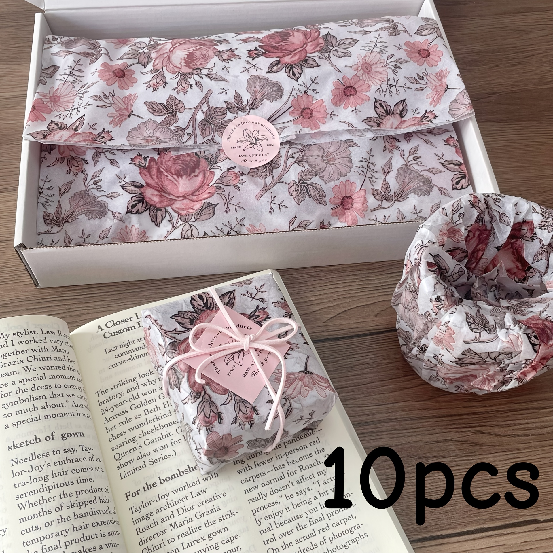 TEMU 10 Stk. Vintage rosa-lila Rosen frische Blume Sydney Seidenpapier 14*20 Zoll Geschenkpapier Kunstdruckpapier, geeignet für Party-, Geburtstags-,