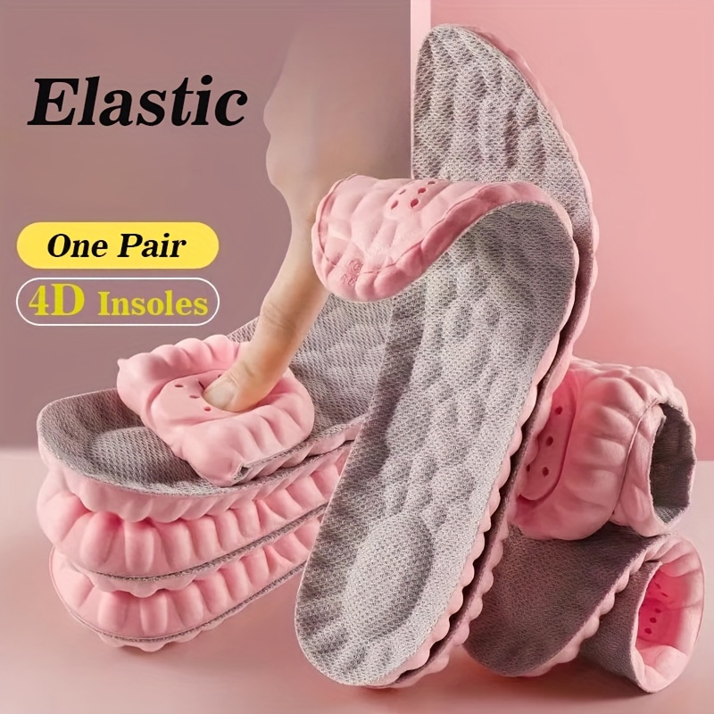 1 Pair Ultra-Soft 4D Women's Sport Insoles - Adaptive Elastic Comfort, Shock Absorption & Sweat-Wicking, Pink, Sizes 5-9.5, Ideal for Sports & Casual Wear