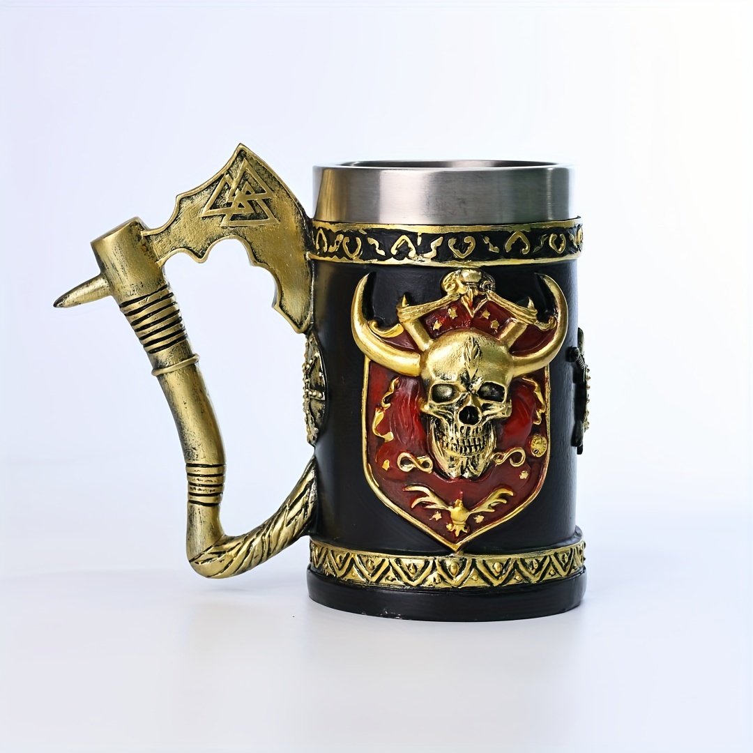 a large capacity 600ml beer glass european medieval viking pirate wine glass viking   coffee cup stainless steel water cup skull mark coffee cup halloween gift details 5