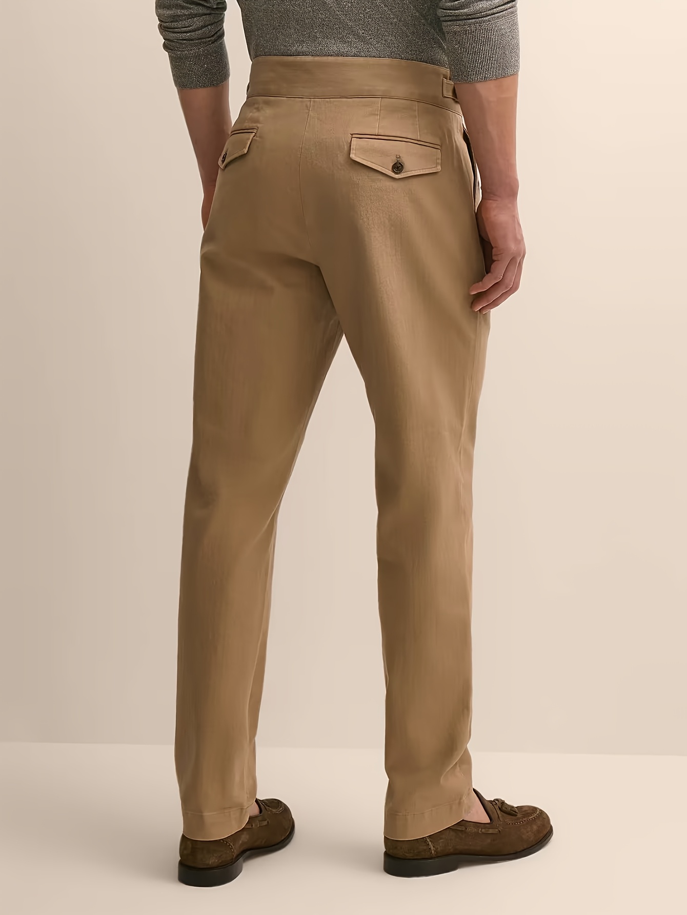 New Spring/Autumn Pure Cotton Work Business Elegant Casual Italian Naples Commuter Straight-Leg Double-Panel Gurkha Pants, Solid Woven Button Men's Dress Pants Suit Pants, Daily Fashionable and Comfortable Wear for Office, Men's Summer and All-Season
