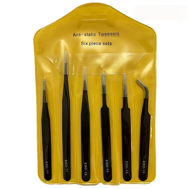 TEMU 6-in-1 Heavy-duty Metal Tweezers Set With 6 Types Of High-precision Curved Tip & Fine-point Mini Tweezers Suitable For Electronics Repair,