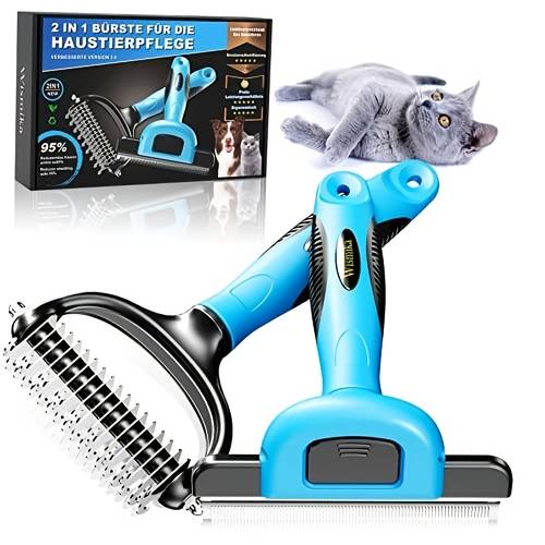 juego de 2 cepillos de para mascotas para gatos y perros, cepillo desenredante y antidesprendimiento de acero inoxidable, cepillo profesional para subpelo para medianas a de pelo medio/largo