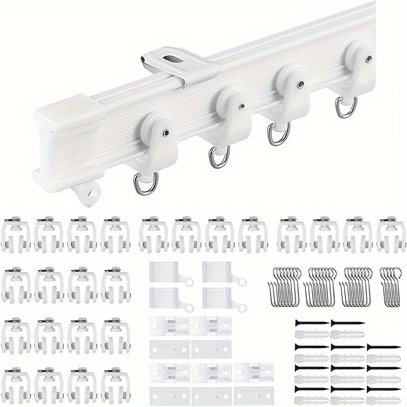 

Versatile White Curtain Track Set - 1m/2m/3m/4m/5m, Easy Install Ceiling Mount For Windows, Shower Curtains & Room Dividers, Includes Hooks & Accessories